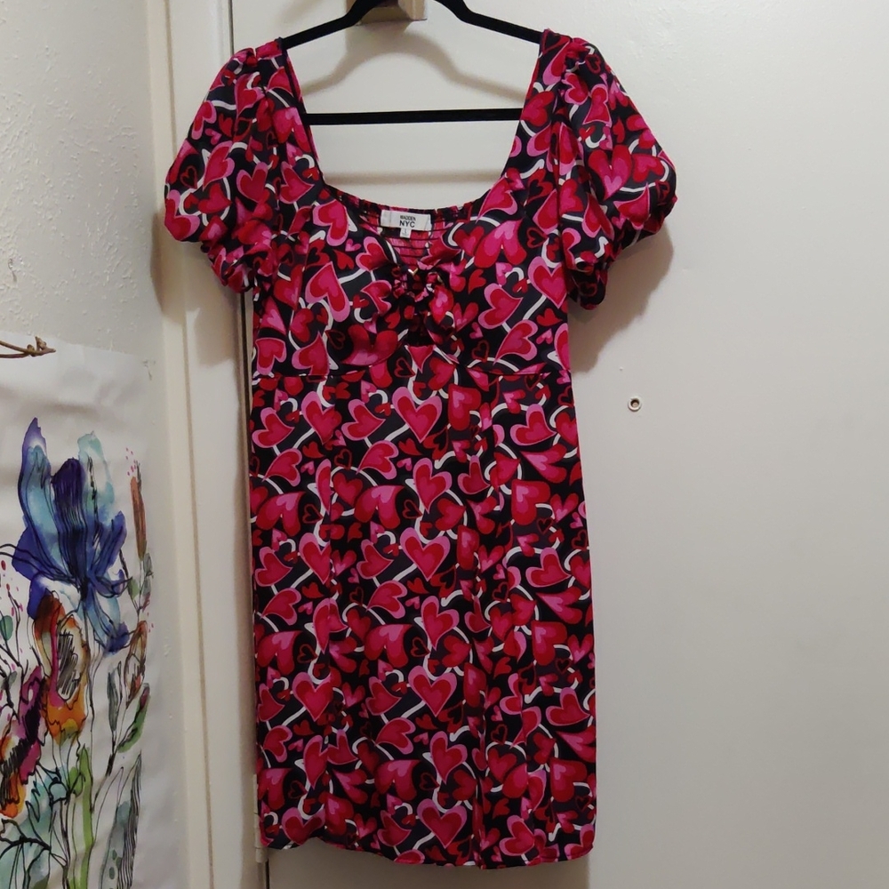 Vibrant Heart Print Dress in Red and Pink
